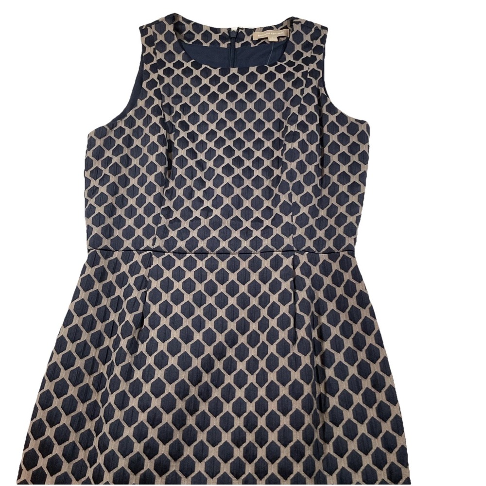 BANANA REPUBLIC‎ Fully Lined Dress Size 8. Navy & Grey, Back Kick Pleat K64